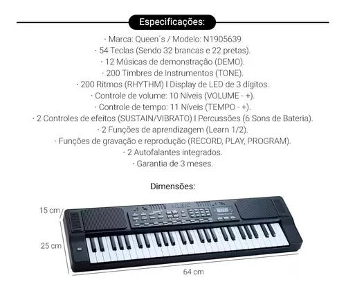 Teclado Musical Para Iniciantes Queens 54 Teclas 12 Musicas Teclado Musical Para Iniciantes Queens 54 Teclas 12 Musicas